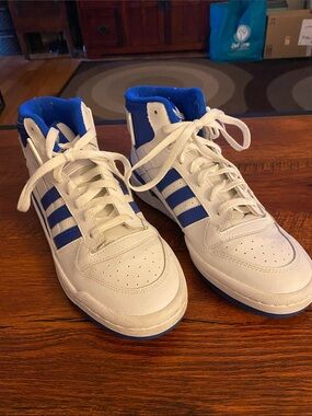 adidas White and Blue High-Top Sneakers for Men